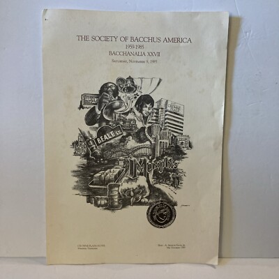 The Society Of Bacchus America Crowne Plaza Hotel Menu 1985 Memphis TN