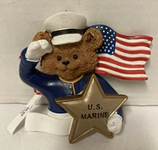 US Marine Bear American Flag Resin Christmas Tree Ornament - You Can Personalize