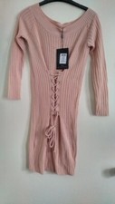 BNWT Pretty little Thing Pink off the Shoulder Tie Front knit bodycon dress - 10