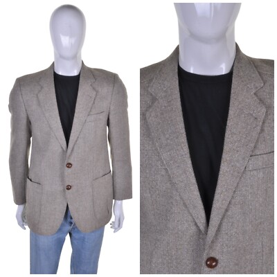 Vintage 60er/70er Jahre TWEED Schurwolle Blazer L 42R Anzug Jacke Sportmantel Mod braun beige