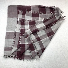 Hartford Wool Frayed Edge Square Scarf Purple Burgundy Check Silver Plaid