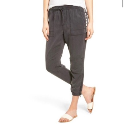 PAM GELA Beaded Tencel Jogger Cropped Pants Ankle Zippers