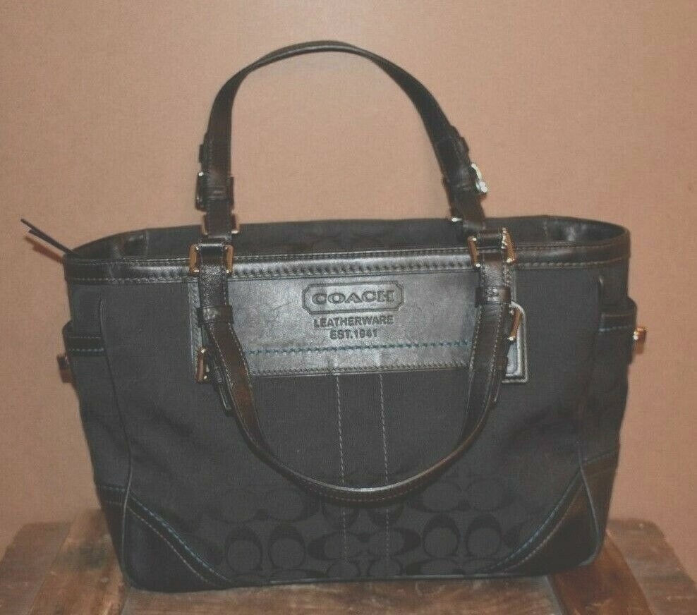 Coach Signature Gallery Handbag Black Jacquard 8k49 | eBay Coach Signature Gallery Handbag Black Jacquard 8k49 | eBay
