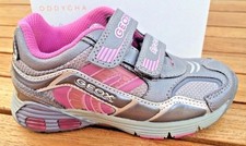 Geox LEATHER Sneakers Grey Pink Girls Sneakers NON- Tie Little Girls Size 10