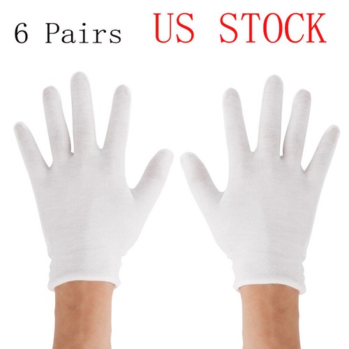 6 Pairs Reusable Elastic Soft Cotton Work Gloves Jewelry Inspection spa Mittens - Picture 2 of 12