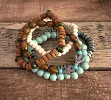 Bracelet Set 5 Piece Boho Wood Bead Stretch  7  plus  101