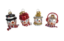 Vintage Department 56 Blown Glass Snowman Heads Christmas Ornaments Set 4 CUTE