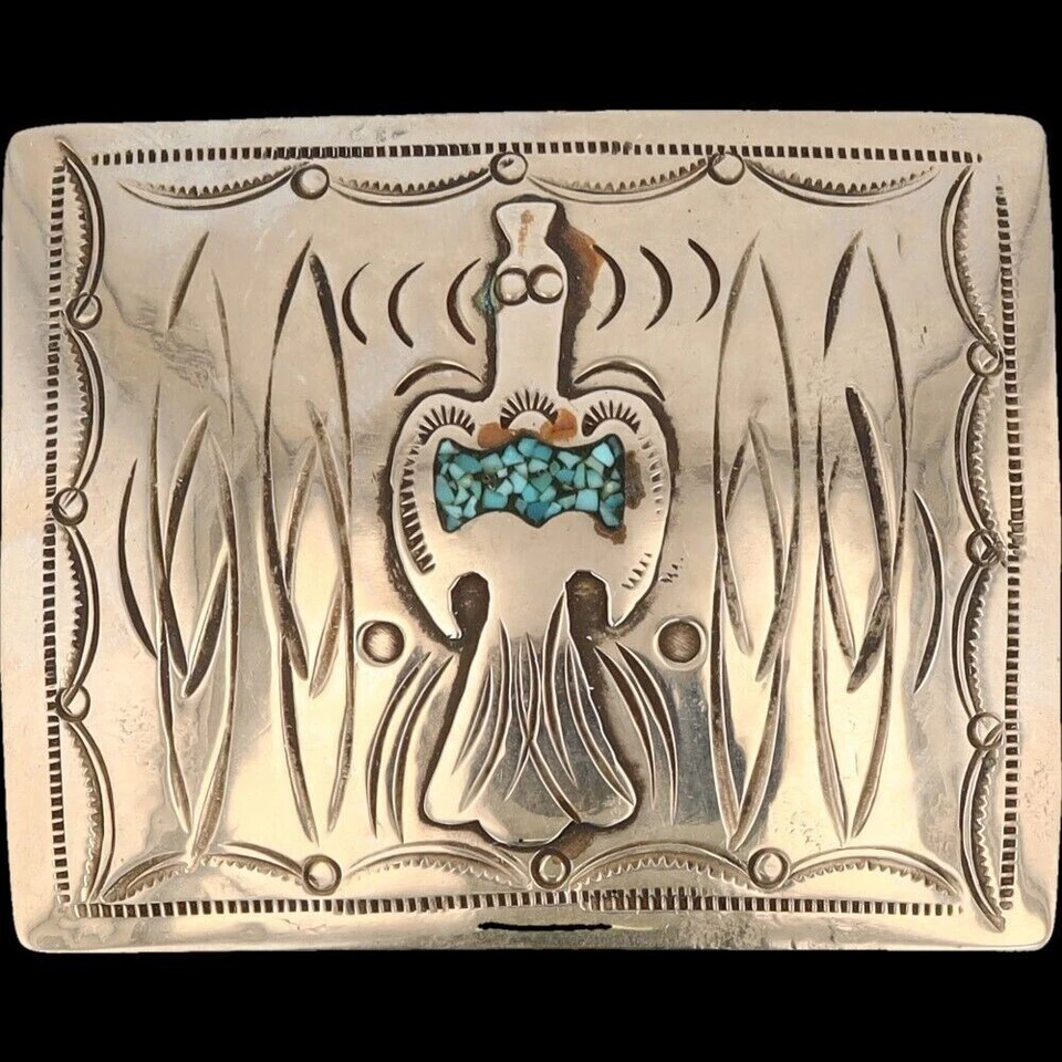 N Plata Turquesa Thunderbird Nativo Americano Hippie Suroeste De Colección Hebilla de Cinturón Foto 3 de 4