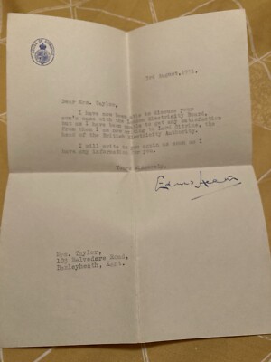 Signierter Brief Sir Edward Heath 