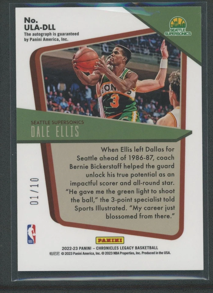 2022-23 Dale Ellis 01/10 Auto Panini Chornicles Legacy Gold Under The Lights - Image 2 of 2