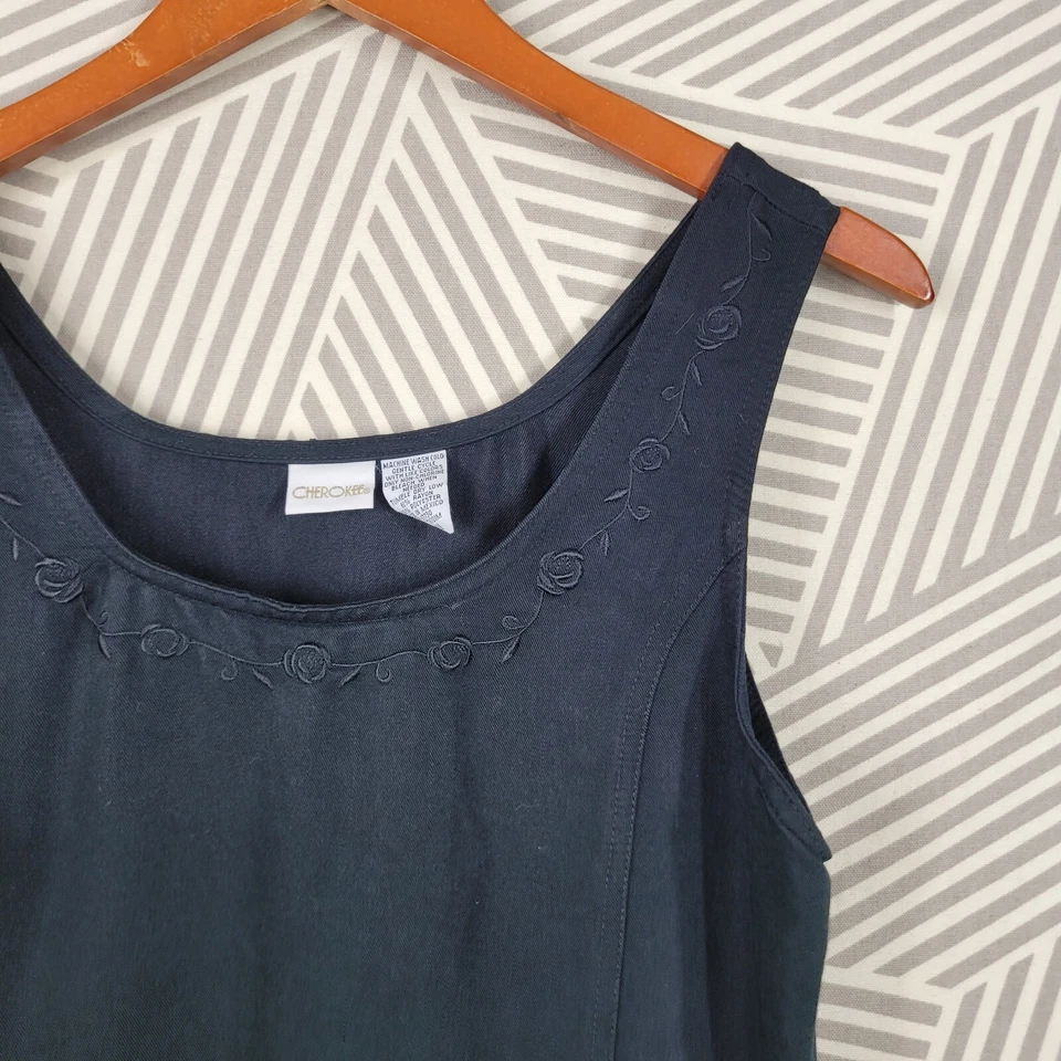 Vintage Embroidered Overall Dress Small Long Maxi Modest floral Black Sheath - Image 4 of 4