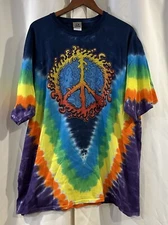 Vintage Liquid Blue Men/Women Multicolor Peace Sign Tie-Dye Graphic Shirt XL