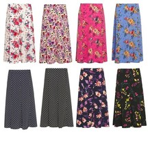 women's skirts 31 inch length floral polyester fabric half elasticated waist