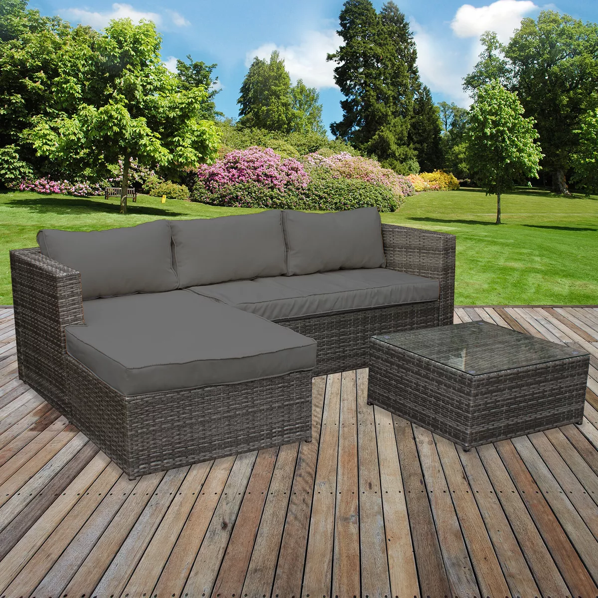 Rattan Garden Corner Sofa Table Chair Furniture Set Grey Patio Outdoor Seating