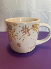 Godiva Snowflake Mug Cream Gold Stoneware Winter Christmas 14 oz Cup