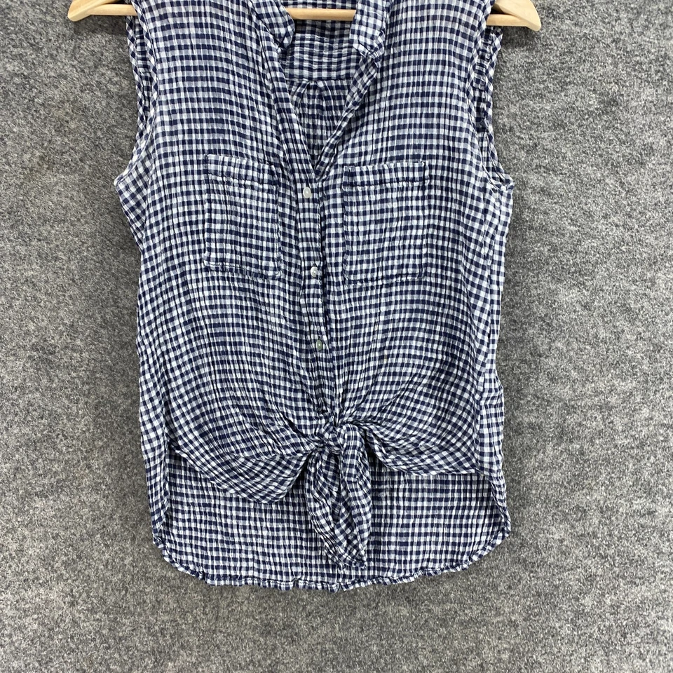 Camisa Max Studio Mujer S Pequeña Negra A Cuadros Abotonada Cuello en V Sin Mangas Atar Foto 4 de 4