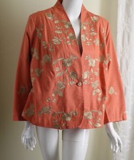 Dressbarn Sz 1x Coral Pink With Gold Embroidery 100% Silk 3/4 Asian Jacket