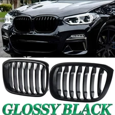 Fits For BMW X3 G01 X4 G02 2018-2021 Gloss Black Front Bumper Kidney Grille Pair