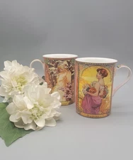 Victorian Trading Co Art Nouveau Winter & Summer Ceramic Mug Set, Two-Piece