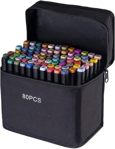 Set of 80- Professional Art Markers, Dual Tip, Alcohol Based Sketch Markers