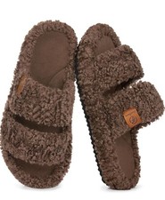 EverFoams Womens Fuzzy Open-toe Slippers Soft Comfy Memory Foam Indoor House Sho