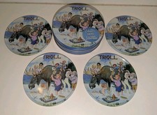 SET OF 4 ROUND TIN COASTERS TROLL BY SWEDISH ARTIST ROLF LIDBERG - UNUSED NEW