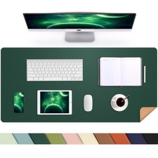 Leather Desk Pad Protector Large Mat Natural Cork PU Non-Slip 35x17 Inch Green