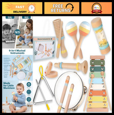 9-in-1 Baby Musical Instruments Set - Montessori Wooden Toys for Toddlers, Xylop