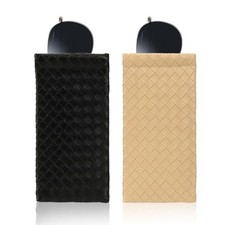 2 PCS Pu Sunglass Organizer Leather Pouch - Soft Squeeze Top Black-beige