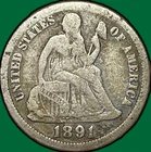 1891-O Seated Liberty Dime Fine F Coin, Scratches #37220