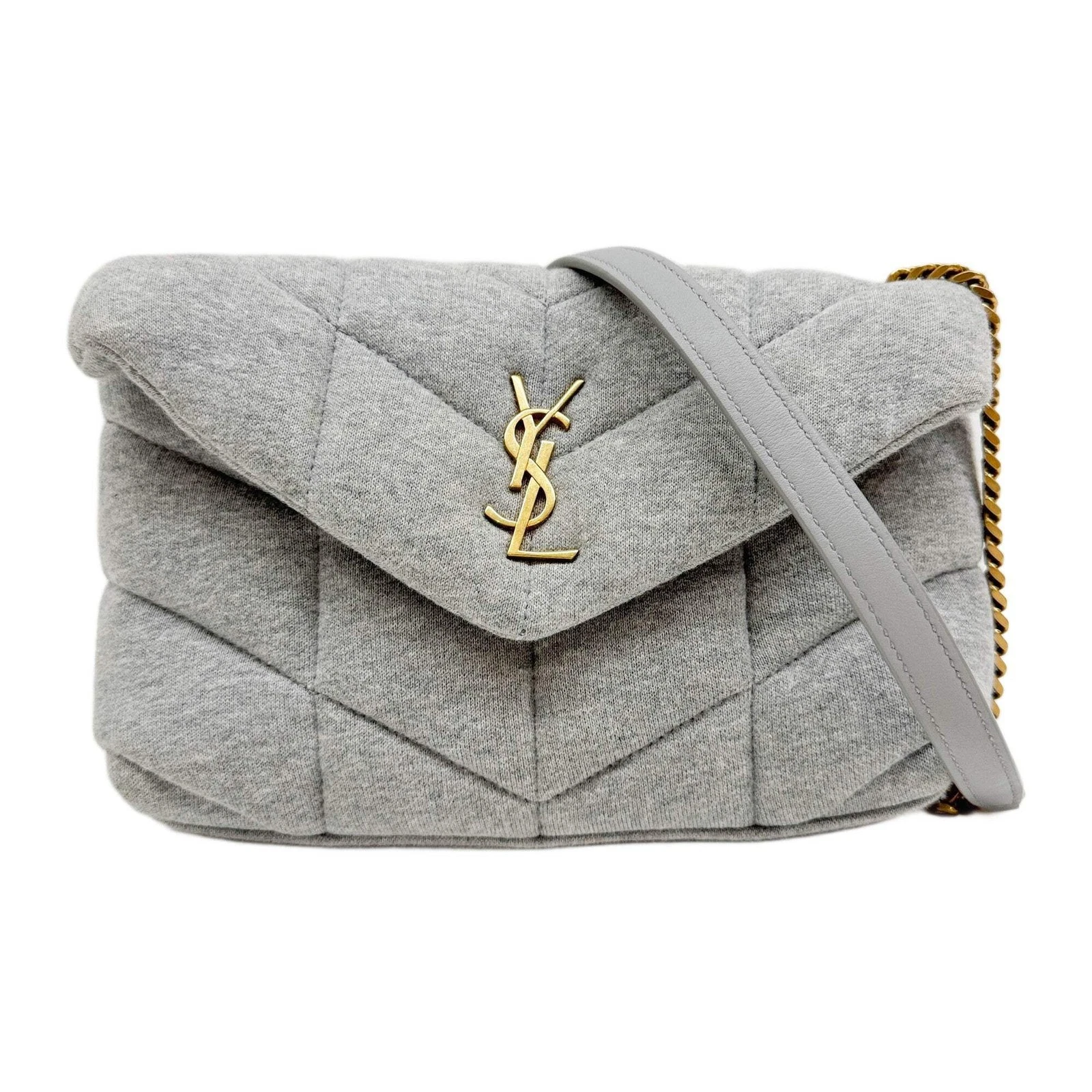 Saint Laurent — SAINT LAURENT Loulou Puffer Light Grey Cotton Shoulder Bag