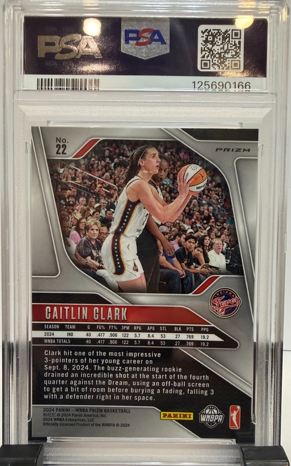 2024 Panini Prizm WNBA #22 Caitlin Clark WNBA Logo Prizms RC PSA 8 view 2