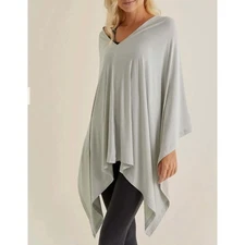 Faceplant Dreams Bamboo Oversized Asymmetrical Poncho Top Light Gray
