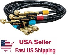 Fieldpiece HR3B Ball Valve Refrigerant Hose Set (3) with Color Tags - 1/4" x 1/4