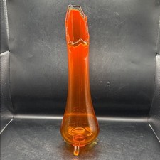 Swung Glass Vase GLOWING Vintage LE Smith Amberina Flame 3 Toe Footed 12"