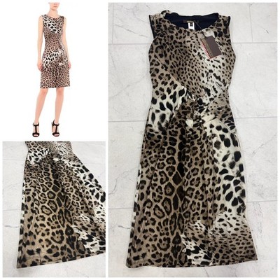 NWT $764 Roberto Cavalli Women's Sleeveless Leopard Stretch Dress Size: IT 44