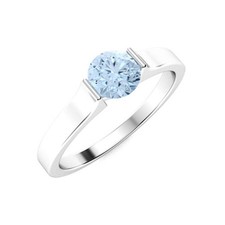 Womens day Sale Round Aquamarine Engagement Solitaire Ring 925 Silver