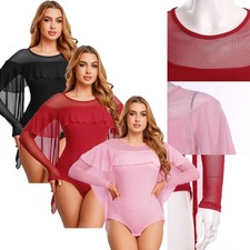 Womens Dancewear Performance Costume Style Bodysuit National Lyrical Latin Mesh