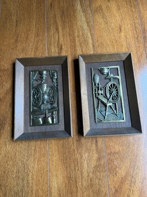 Two Turner Wall Art 3D Framed Early American Cabin Cottage Decor Metal & Wood