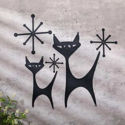 5 Pcs Mid Century Modern Atomic Cat Wall Decor Vintage Metal Wall Art Black Cart