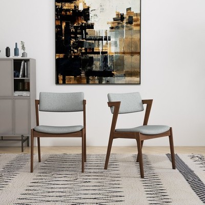 Set of 2 Light Gray Fabric Dining Chairs, Upholstered Side Chairs