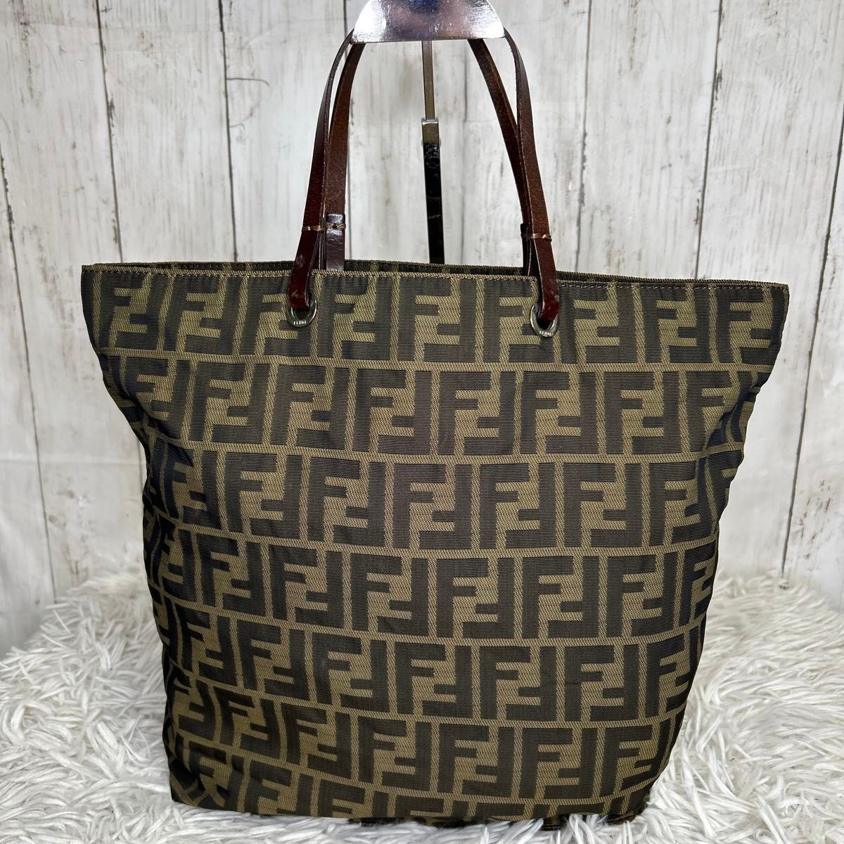 Vintage FENDI Zucca Nylon & Leather Logo Tote Handbag Rare