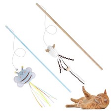 Interactive Cat Wand Toy Set - 2 Teaser Wands with Bells Streamers