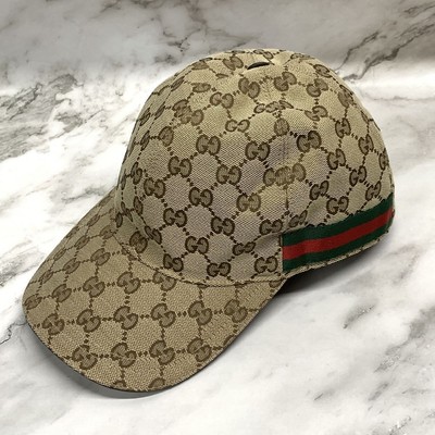 GUCCI GG Canvas Baseball Cap Beige Web Line Men's Size M