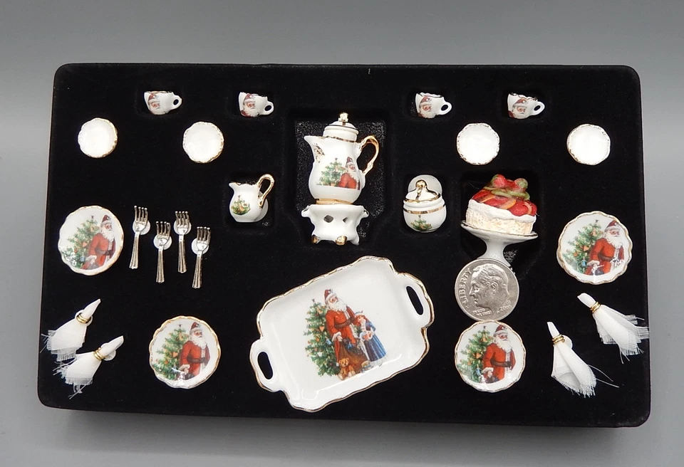 Juego de platos de postre de té de Papá Noel de porcelana Reutter miniatura para casa de muñecas 1:12 Foto 4 de 4