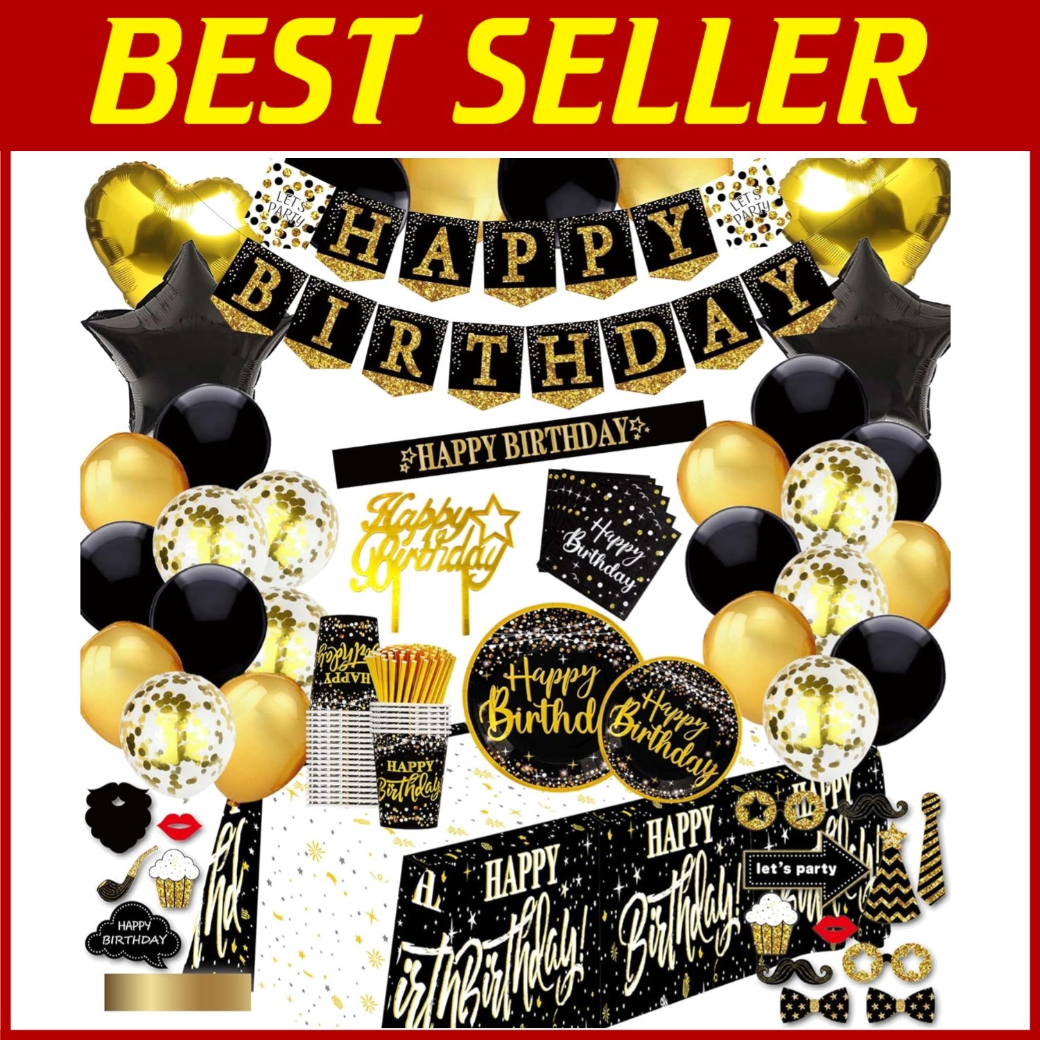 Luxe Black Gold Birthday Party Set 169 Durable Pieces Effortless Hosting