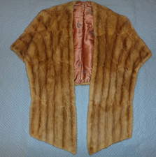 Vintage Genuine Blonde Mink Stole Shawl Cape Wrap Bolero with Pockets 32" Long