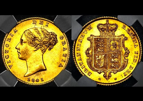 Very Rare 1841 Victoria Great Britain London Gold Half 1/2 Sovereign NGC MS61