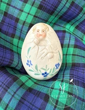 Antique Victorian Birthing Egg Bisque | Porcelain Baby Hatching 2" Blue Flowers