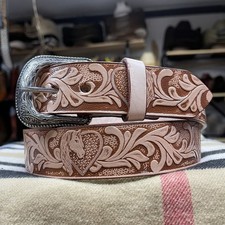 Brown Western Tooled Belt. Rodeo Cowboy Leather Belt. Cinto Vaquero De Piel.